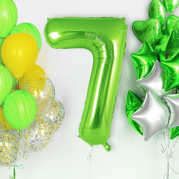 Green Number 7 Balloon 40 Inch, Big Large Foil Helium Number Balloons, Jumbo Giant Mylar Number 7 Balloons for 7 Year Old Birthday Party Decorations Supplies Anniversary Celebration