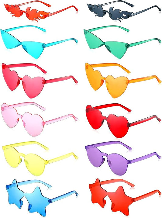 Kanayu 12 Pcs Mixed Style Rimless Sunglasses Retro Party Favors Eyewear for Bachelor Party Photoshoot Costume Accessories