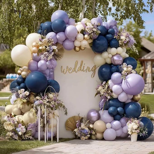 Navy Blue Purple Balloon Arch Double Stuffed Dark Blue Pastel Lavender White Sand Ivory Balloon Garland Kit Clear Bobo Metallic Lilac for Baby Shower Wedding Birthday Mother Day Graduation Party Decor