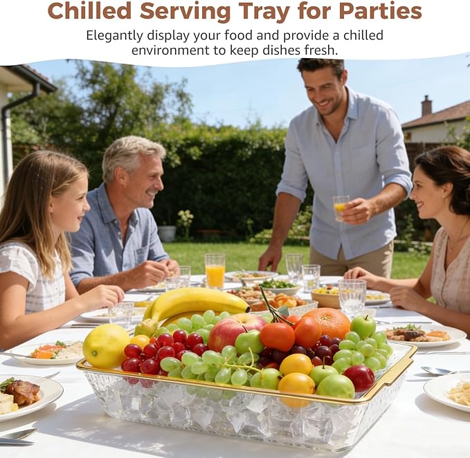 1 Set Chilled Serving Tray for Parties with Compartments, Clear PET Food-Safe Ice Charcuterie Party Platter for Fruit, Seafood, Dessert, Meat, Appetizers