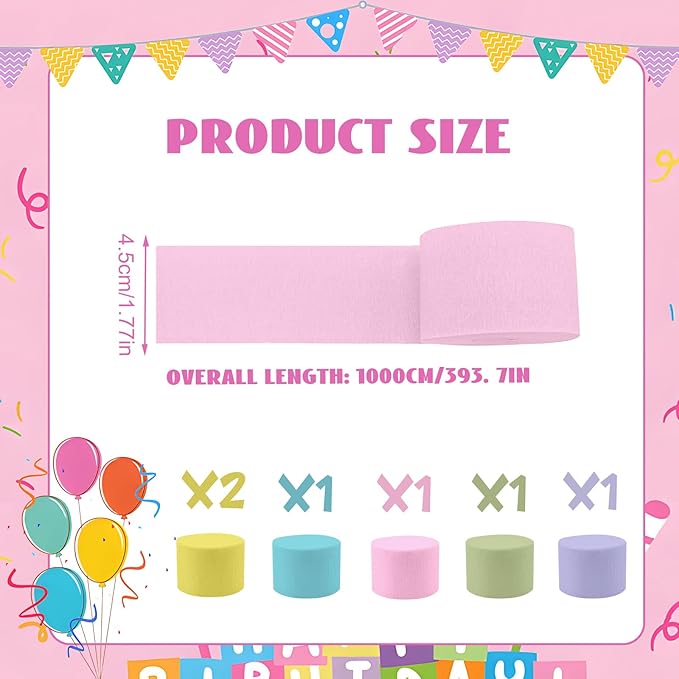 Pastel Colourful Crepe Paper Streamers 6 Rolls 32ft Donut Party Supplies Easter Birthday Baby Shower Sweet Shop Decorations
