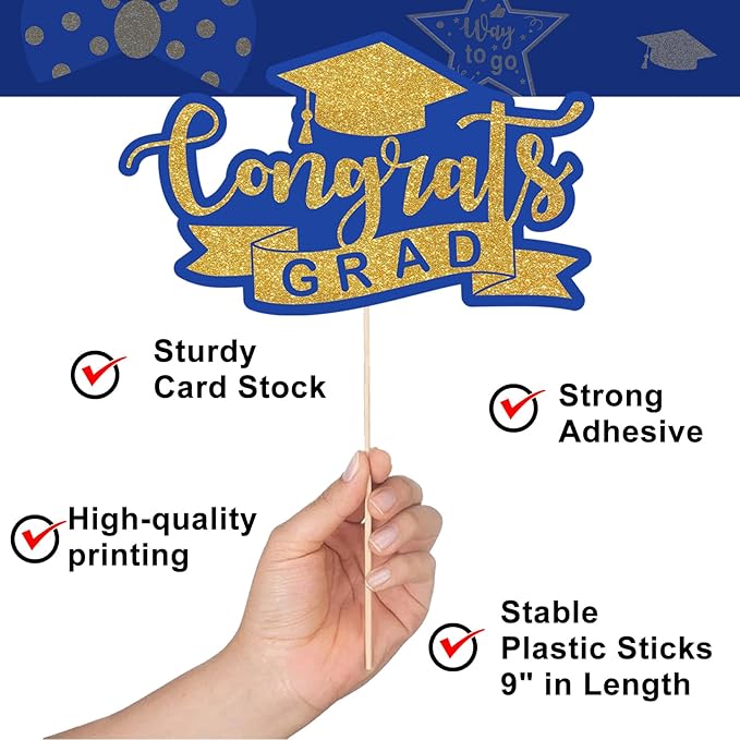 Avezano Graduation Photo Booth Props, 21pcs Graduations Picture Props 2026 for Photoshoot, Grad Photo Props for Photobooth Class of 2026 Party Decorations Set Party Favors Supplies (Blue and Gold)