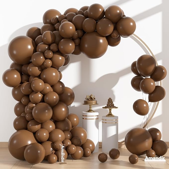 Amandir 153pcs Brown Balloons Arch Garland Kit Different Sizes 18 12 10 5 Inch Boho Neutral Coffee Light Dark Brown Latex Balloon for Birthday Bear Wedding Anniversary Party Decorations