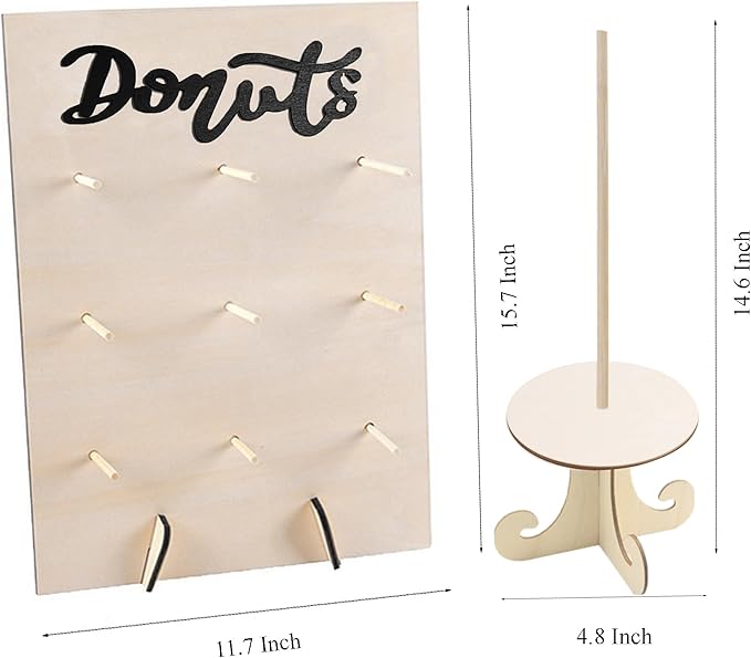 Donut Wall Display Stand 2PCS Donut Board Display with 2PCS Donut Tower Stand, Wooden Donut Holder Stand for Baby Shower Party Wedding Birthday