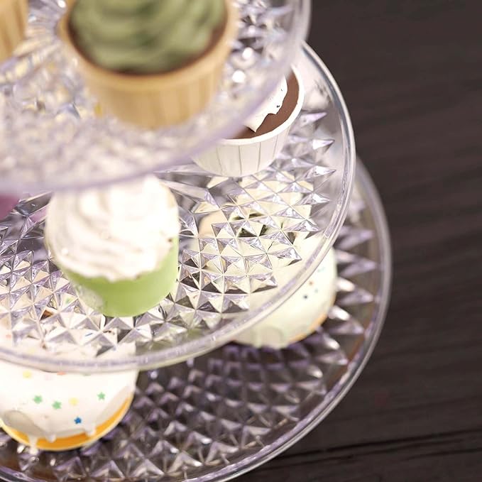 Efavormart 12" Sunflower Cut 3-Tiered Cupcake Stand, Dessert Holder - Clear Plastic