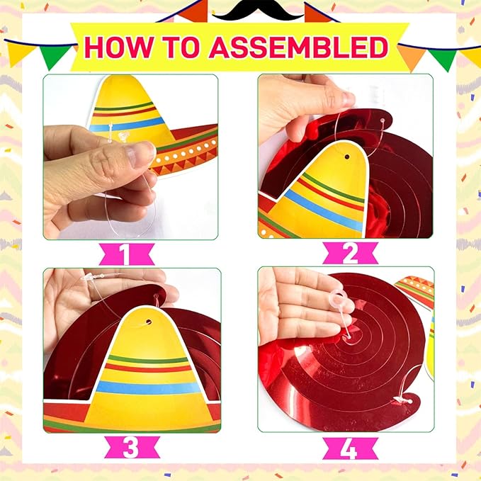 Fiesta Party Decorations Mexican Fiesta Banner Garland Hanging Swirls Honeycomb Balls Set for Cinco De Mayo Taco Mexican Theme Birthday Party Decor