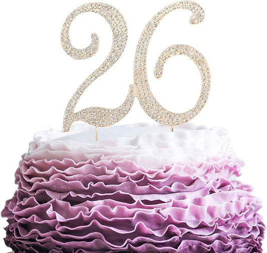 26 Years Birthday Cake Topper - New Best Crystal Rhinestone 26th Wedding Anniversary Or 26 Years Old Cake Topper Party Decoration Gold