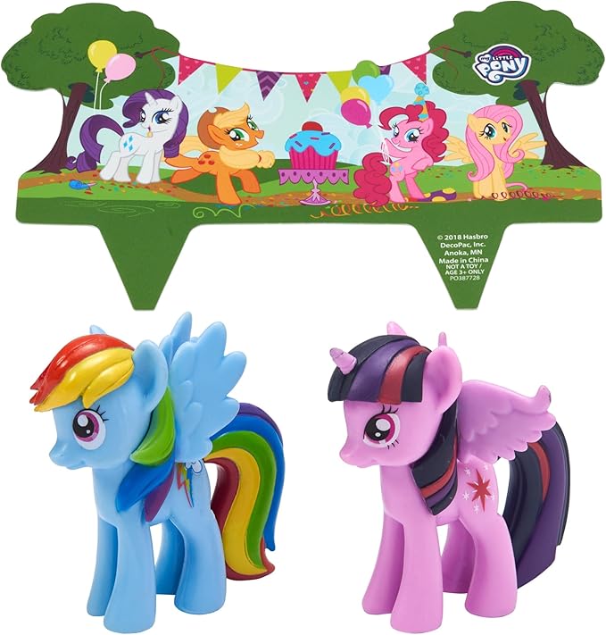 DecoPac My Little Pony Cake Topper, 3-Piece Cake Decorations with Rainbow Dash and Twilight Sparkle Ponies for Fun After the Birthday Party, 3"