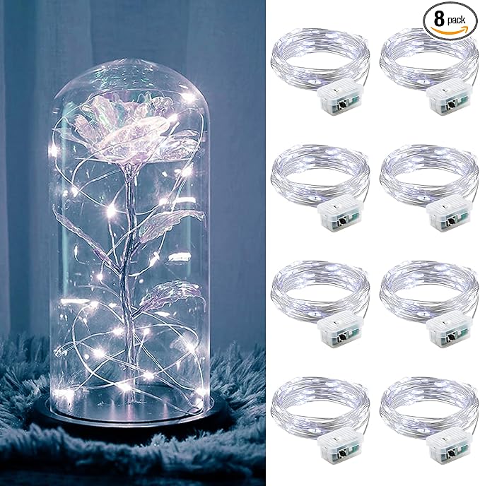 ZGWJ 8 Pack Fairy Lights Battery Operated, 7ft 20 Mini LED Fairy String Lights Silver Wire 3 Modes for DIY, Parties, Wedding, Bedroom, Halloween Christmas Decoration Silver White