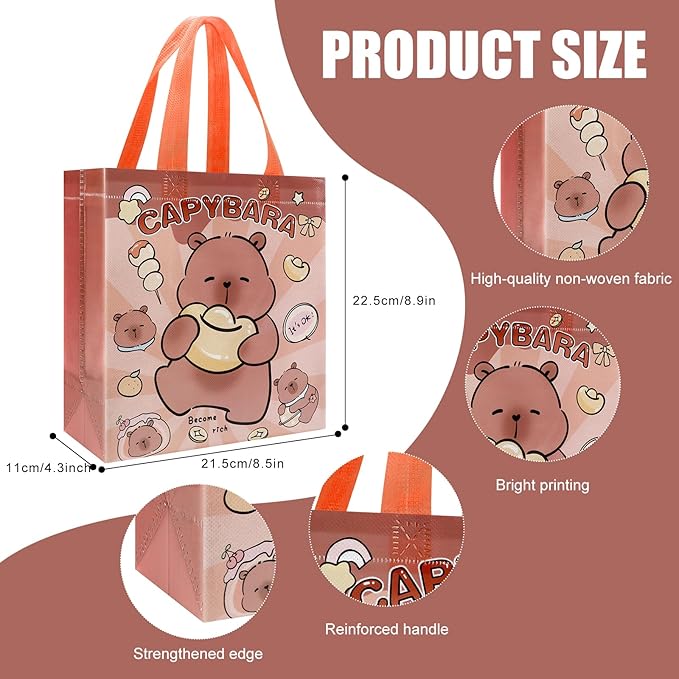 Pinsit 40 PCS Capybara Party Favors Bags, Non Woven Capybara Gift Bags, Cute Reusable Gift Bags with Handles for Boys Girls Birthday Baby Shower Party Supplies