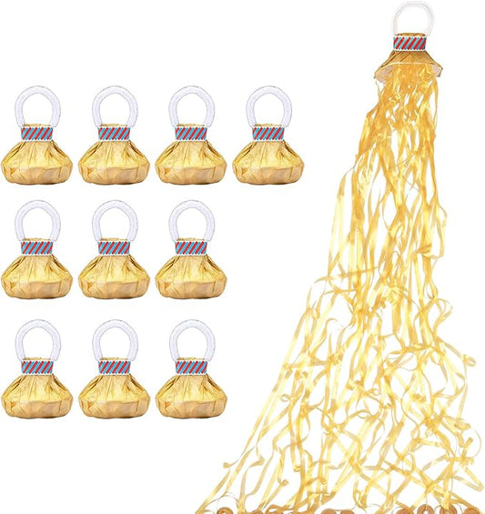 Confetti Poppers, 10 Pack Plastic No Mess Streamers, Party Poppers for Birthday,Wedding,Celebrations,Graduation Party (Gold, 10 Pack)