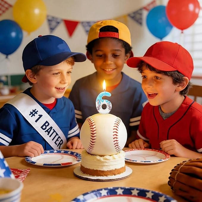Conelist Ice Cream Drip Baseball Birthday Candle Number 6, Baseball Ice Cream Drip Birthday Cake Topper Candle Number 6 for Cake Sport Teams Theme Anniversary Celebration Party Decoration Favor Supply