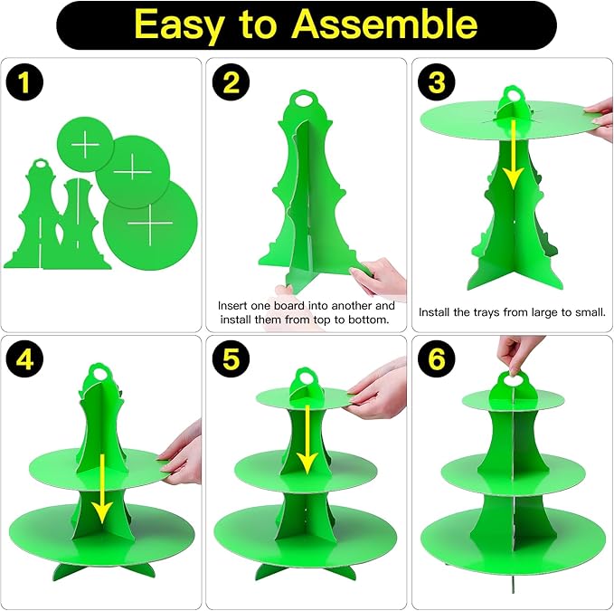 Soleebee 3-Tier Round Cupcake Stand, Cardboard Cupcake Tower, Dessert Cup Cake Stand Tower for Birthday Wedding Party Decoration, Cupcake Tier Stand 2 Set (Green)