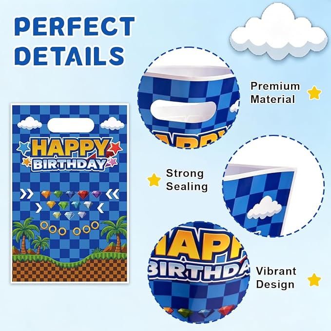 Pixel Video Game Birthday Party Favor Bags with Handles, 30 Pcs Retro Gold Ring Gem Birthday Decorations Goodie Goody Bags, Candy Gift Bags for Kids Boys Girls Party Supplies