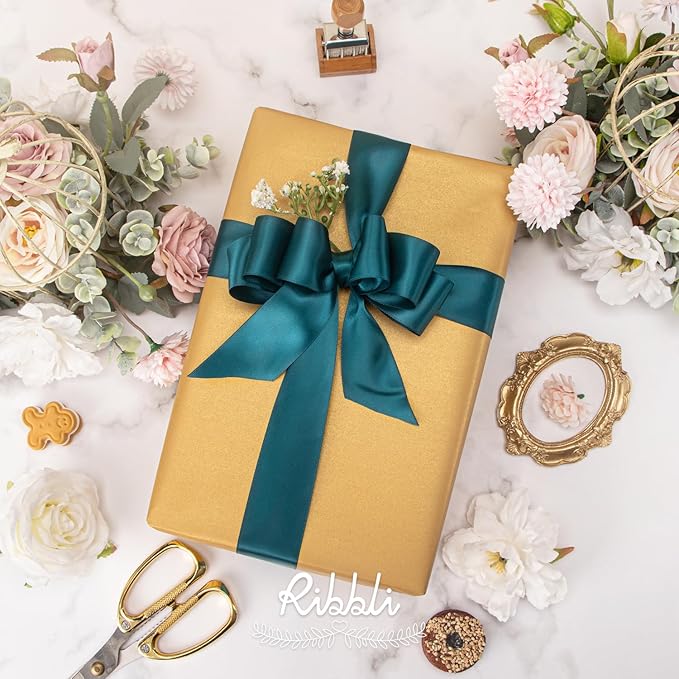 Ribbli Double Faced Teal Ribbon,1-1/2” x Continuous 25 Yards,Use for Bows Bouquet,Gift Wrapping,Floral Arrangement