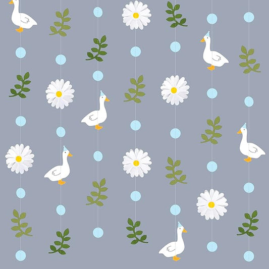 Blue Silly Goose 3D Daisy Flower Leaf Polka Dot Hanging Streamer Garland Banner for One Silly Goose Theme Birthday Wedding Baby Shower Bridal Shower Spring Summer Theme Party Decorations Supplies