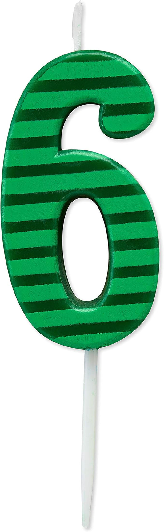Papyrus Number 6 Birthday Candle, Green Stripes (1-Count), Large