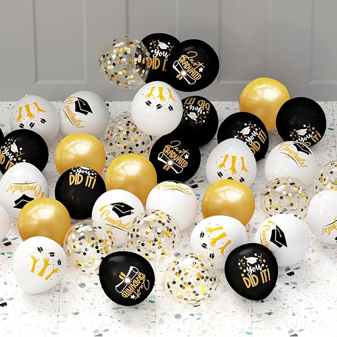 2026 Graduation Party Decorations, 68pcs Graduation Balloons Black and Gold Grad Decor for College High School Class of 2026 Congrats Grad Party Decor