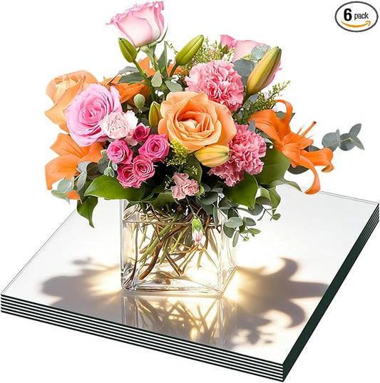 6Pack Square Mirrors for Centerpieces for Tables, 12" Acrylic Mirror Tray Candle Plates for Centerpieces, for Table Wedding Centerpieces, Birthday, Anniversary Party, New Year, Wall Decor, Crafts