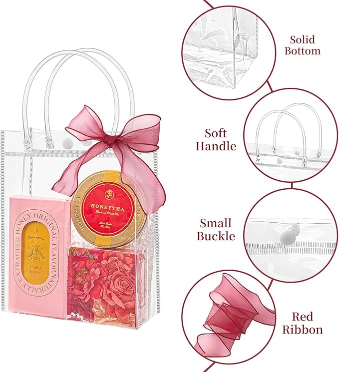 Jutieuo 24 PCS Clear Gift Bags with Handles, 5.9 x 7.9 x 2.8 Inches Reusable Plastic Goodie Bag Transparent Party Favor Bags Bulk for Weddings Birthdays Events, Classrooms & Celebrations