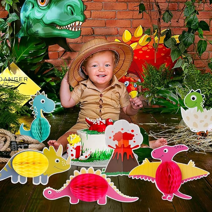 Mocoosy 12 Pieces Dinosaur Party Honeycomb Centerpieces Table Decorations, Dinosaur Birthday Party Supplies Paper Center Piece Table Topper for Kids Boys T-Rex Theme Party Baby Shower Decor