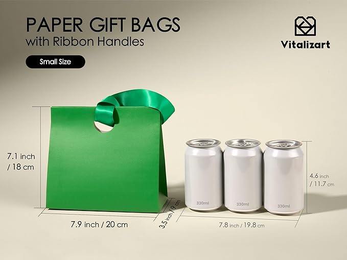Vitalizart Paper Gift Bags With Ribbon Handles Set of 10 Assorted Colors Bulk Reusable For Gift Wrap Girls Kids Birthday Bridal Shower Party Favors Goodie Bags Candy Christmas 7.87"x3.54"x7.09" Small