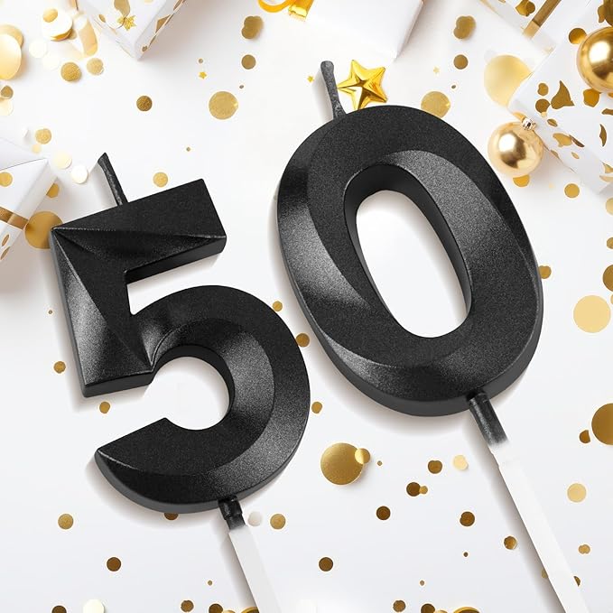 Number 50 Birthday Candles, 1.96 Inch Happy Birthday Cake Candles Cupcakes Topper Decoration for Birthday Party Wedding Anniversary Celebration Supplies (Black)