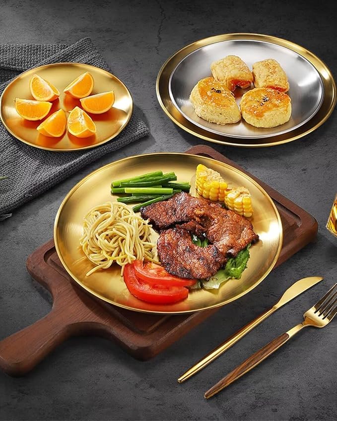 Serving Trays 14.2in Stainless Steel Decorative Tray Round Gold Tray for Kitchen Wedding Party Coffee Table