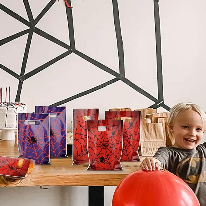 Hxezoc 50 Pieces Spider Web Gift Bags Plastic Spider Web Bags Practical Party Bags Party Favors for Spider Theme Birthday Party Decoration Supplies