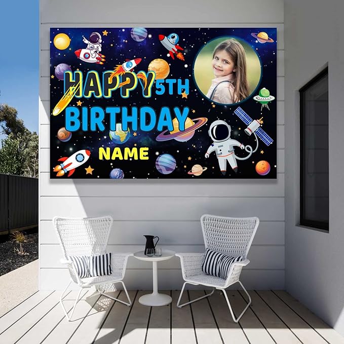 Personalized Outer Space Galaxy Astronaut Birthday Banner(4x6ft)