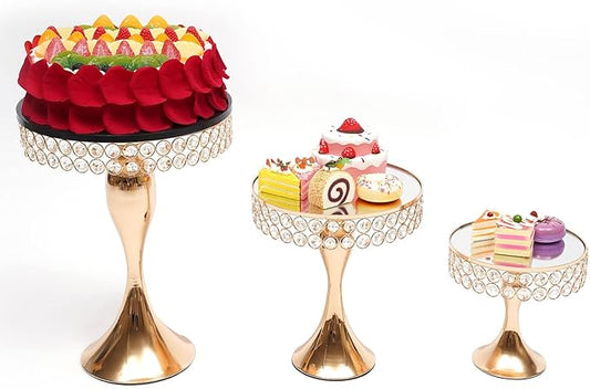 3 PCS Cake Stand Set Gold Crystal Dessert Table Plate Set,Metal Cupcake Tray Candy Fruit Display Tower for Wedding Afternoon Tea Birthday Party Baby Shower Anniversary