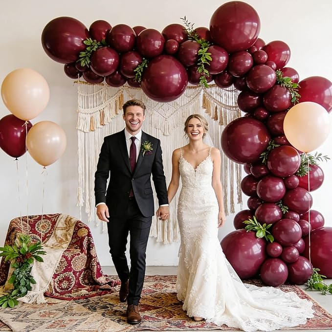 110pcs Burgundy Red Balloon 12 Inch, Burgundy Red Latex Balloons for Birthday Party Baby Shower Wedding(with 2 Ribbons).