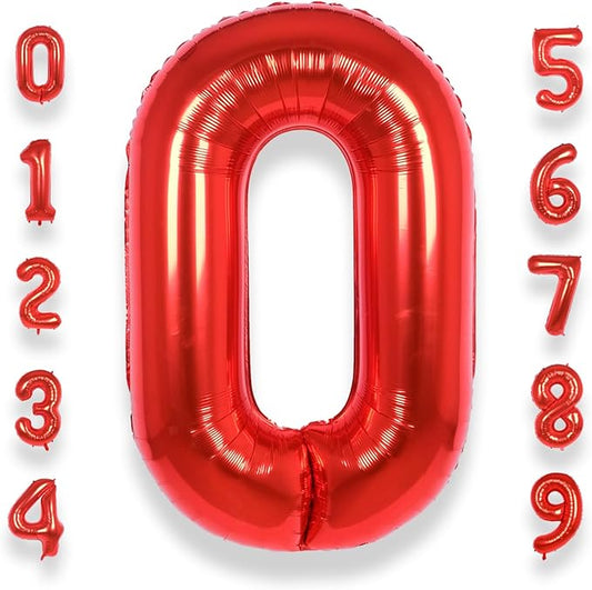 AULE 40 Inch Big Red 0 Balloon Number Large Foil Helium Number Balloons 0-9 Jumbo Giant Happy 0th Birthday Party Decorations for Boy or Girl Huge Mylar Anniversary Party Supplies