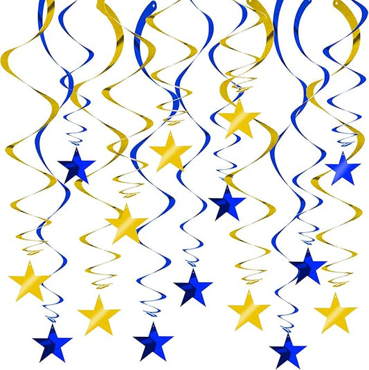 BEISHIDA Blue Gold Stars Hanging Swirls Graduation Hanging Ornament Decorations for Birthday Party Baby Shower Congrats Grade 2026 Graduation Decorations,Pack of 15