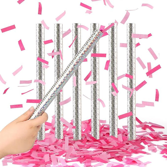 BATTIFE It's a Girl, 6Pack Gender Reveal Confetti Sticks, Tissue Paper Confetti Flick Flutter Wands for Baby Girl Shower, Wedding, Birthday Party Supplies Decoration, Shoot Poppers, 14inch Pink