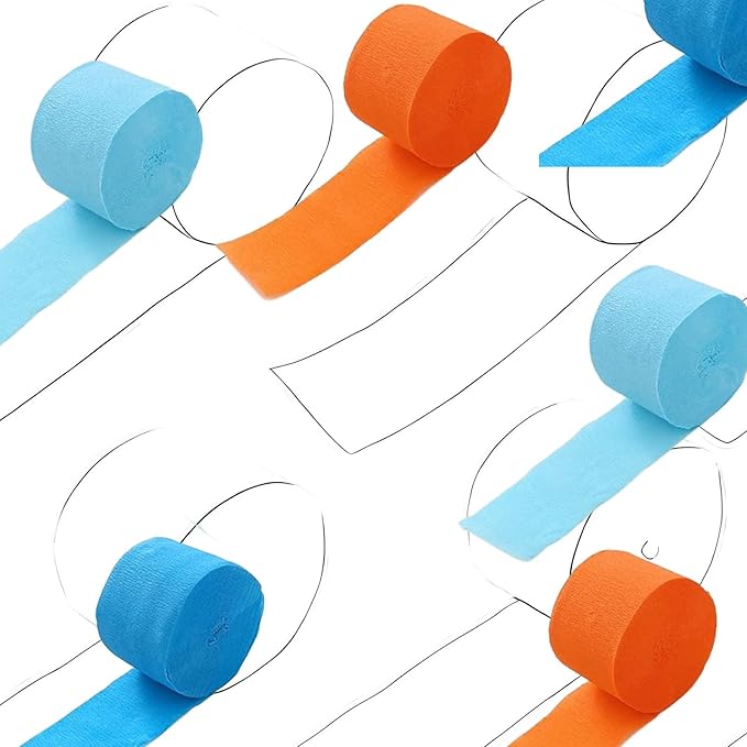 Orange Blue Crepe Paper Streamers,6 Rolls Party Streamers for Sports Events,Birthday Party,Graduation Decorations, 6 Rolls（82 Feet Long x 1.77 Inch）