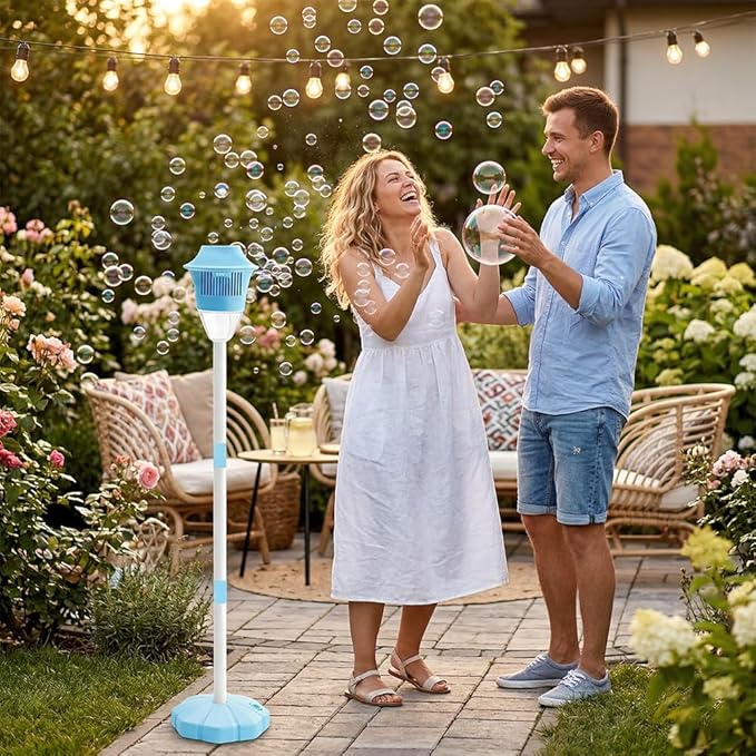 Street Lamp Bubble Tower with Lights, Rechargeable Standing Bubble Maker, Adjustable Height Street Light for Outdoor Garden, Patio, Wedding, Party and Event Decor (Blue 1PACK)