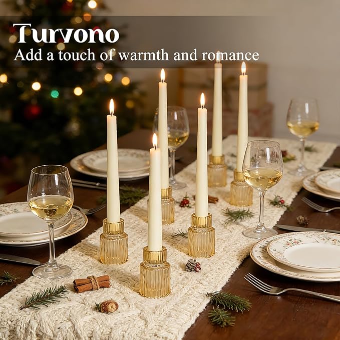 Amber Glass Taper Candle Holders Set of 12, Small Tapered Candlestick Holders in Bulk, Modern Short Candle Sticks for Dining Table Centerpiece Wedding Christmas Party & Holiday Decorations