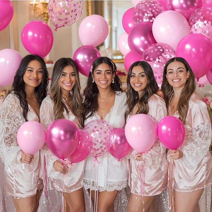 Pink Balloons Hot Pink Balloons, 50pcs Light Pink Metallic Chrome Dark Pink Confetti Latex Party Balloons for Girls Women Birthday Bridal Shower Wedding Princess Party Decorations