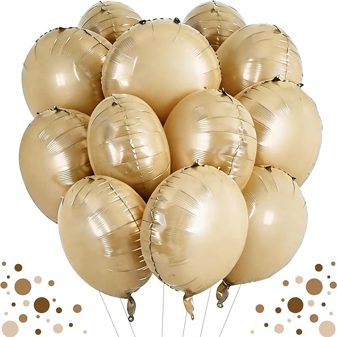 TONIFUL 30Pcs 18 Inch Round Balloons Large Caramel Round Shape Foil Balloons Big Caramel Round Helium Mylar Balloons for Birthday Wedding Baby Shower Anniversary Engagement Party Decor Supplies