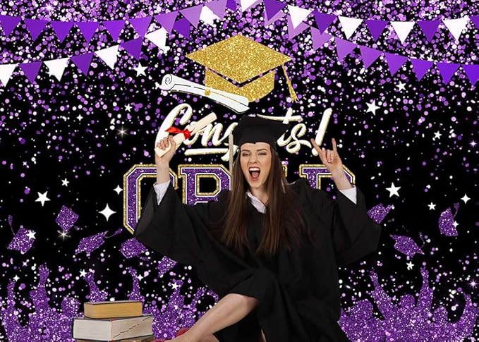 Mocsicka Graduation Party Decorations 2026 Congrats Grad Backdrops for Photography Bachelor Cap Congratulations Grad Photo Backdrop Graduation Prom Party Supplie (Purple, 8x6ft(96x72 inch))