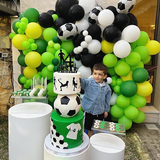 60 PCS Colorful Balloons Set with Confetti - Green, Black, White - 12 Inch Lime Green Balloons for Video Game Football Theme Party Kids Birthday Decorations