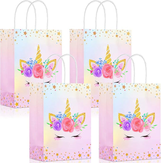 Gersoniel 16 Pcs Unicorn Party Favor Bags with Handles Unicorn Gift Goodie Treat Bags for Birthday Party Favors Supplies(8.27 x 5.9 x 3.15 Inch,For Girls)