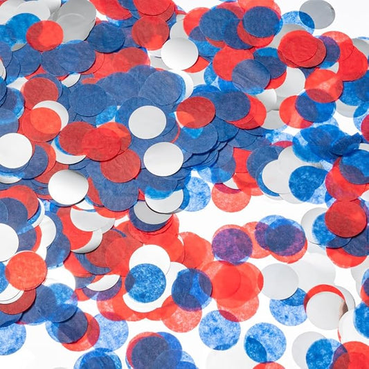 Silver Blue and Red Tissue Paper Confetti Dots Table Decoration for 4th July Birthday Independence Day Graduation Retirement Party, 1 inch in Diameter, 100 grams
