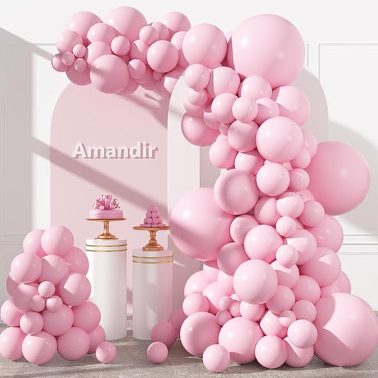 Amandir 153pcs Light Pink Balloons Arch Garland Kit Different Sizes 18 12 10 5 Inch Pastel Pale Pink Latex Balloon for Princess Birthday Gender Reveal Mothers Day Party Decoration
