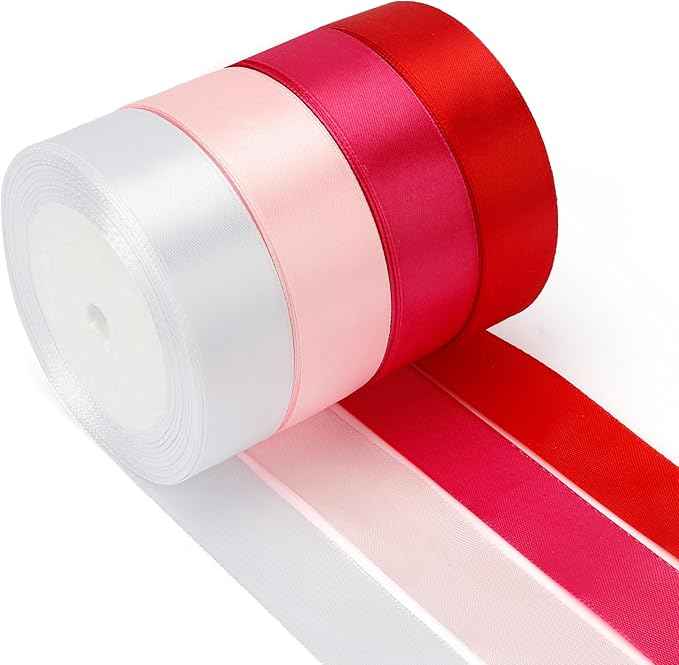 4 Rolls Ribbon for Flower Bouquet Ribbon 1inch 25yard Pink Ribbon White Ribbon Red Ribbon Hot Pink Ribbon for Gift Wrapping Ribbons for Crafts Teacher Ribbon Wedding Ribbon Hair Ribbons for Women
