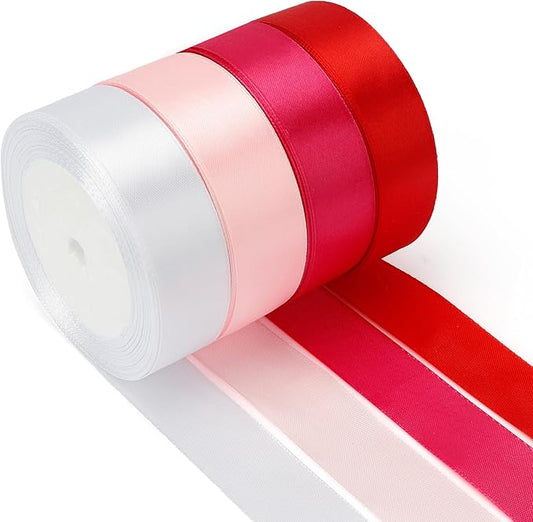 4 Rolls Ribbon for Flower Bouquet Ribbon 1inch 25yard Pink Ribbon White Ribbon Red Ribbon Hot Pink Ribbon for Gift Wrapping Ribbons for Crafts Teacher Ribbon Wedding Ribbon Hair Ribbons for Women