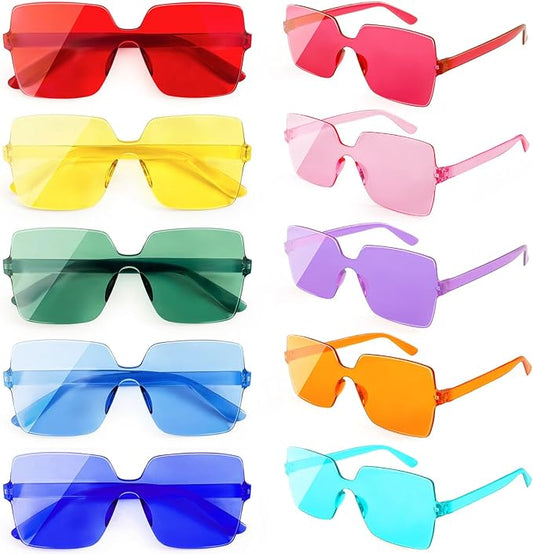 10/20 Pack Star/Heart Shape/Round/Butterfly/Cat Eye/Rectangle/Fire Rimless Tinted Party Sunglasses Color Glasses