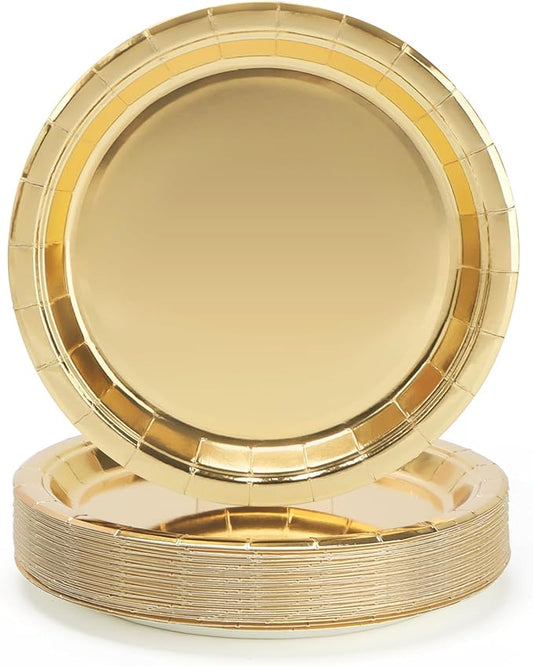 50 Pcs Party Plates, Gold Disposable 9 inch Paper Dinner Plates Sets Party Supplies for Birthday Baby Shower Wedding Picnic