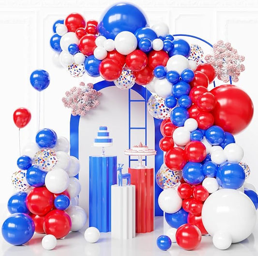 Red White and Blue Balloons Arch Kit,130pcs Different Sizes Patriotic Latex Balloons with Confetti,Red White and Blue Decorations for 4th of July,Independence Day,Graduation,Birthday